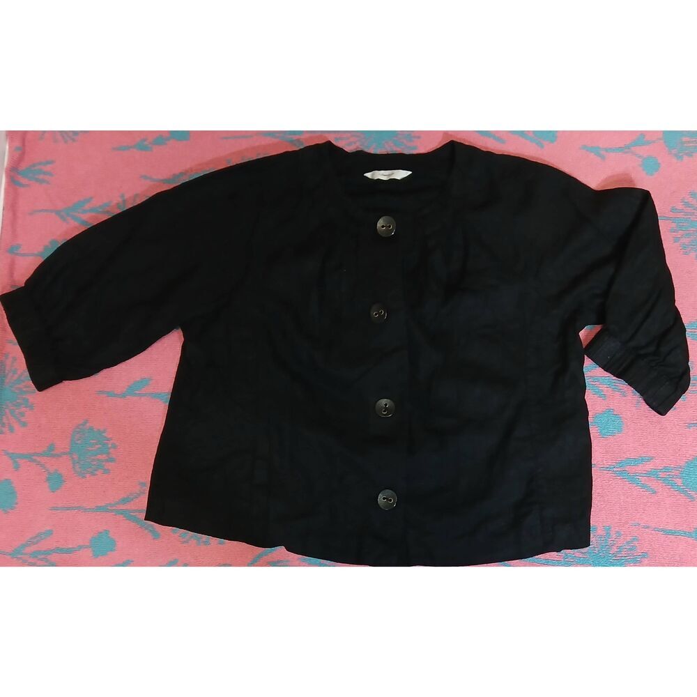 Cj banks womens xl‎ linen jacket black spring summer lightweight 3/4 sleeve